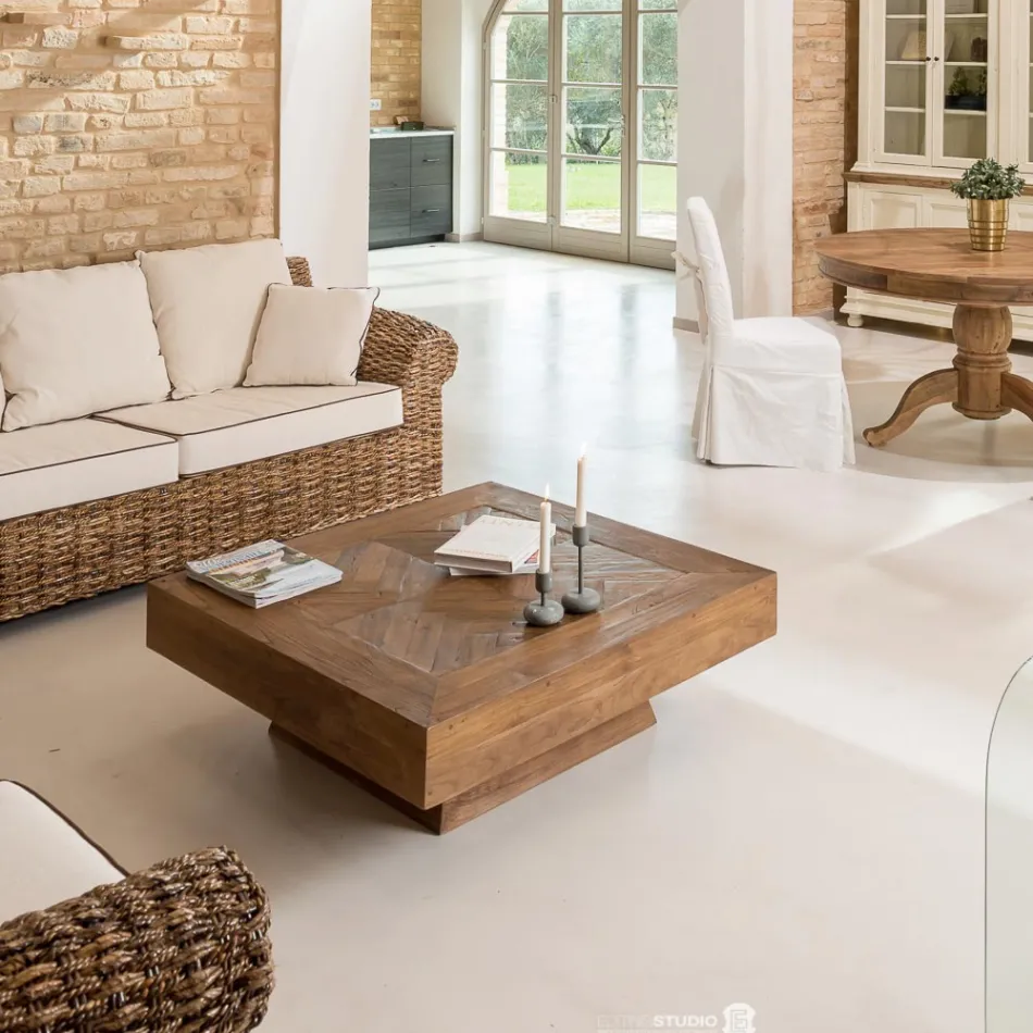 Quadratischer Couchtisch aus recyceltem Tropenholz - Slide Viadurini