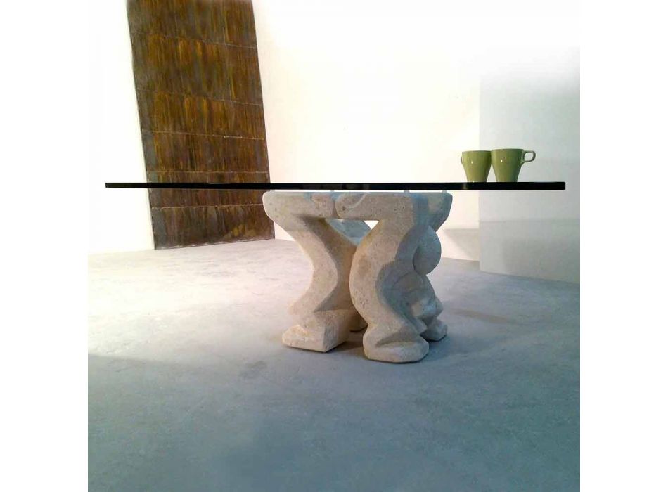 Couchtisch quadratisch Stein und Glas Wohnzimmer von Medusa-S-Design Viadurini