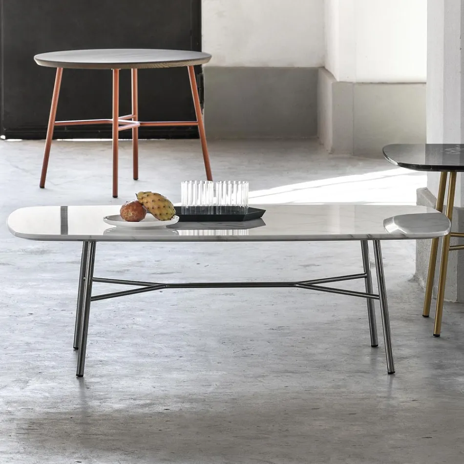 Rechteckiger Couchtisch mit Marmorplatte Made in Italy - Makino Viadurini