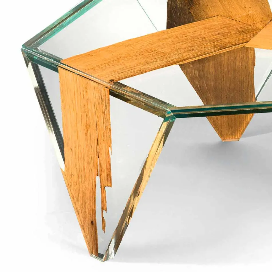 Geformter Couchtisch aus Glas und Holz Made in Italy - Mumbai Viadurini