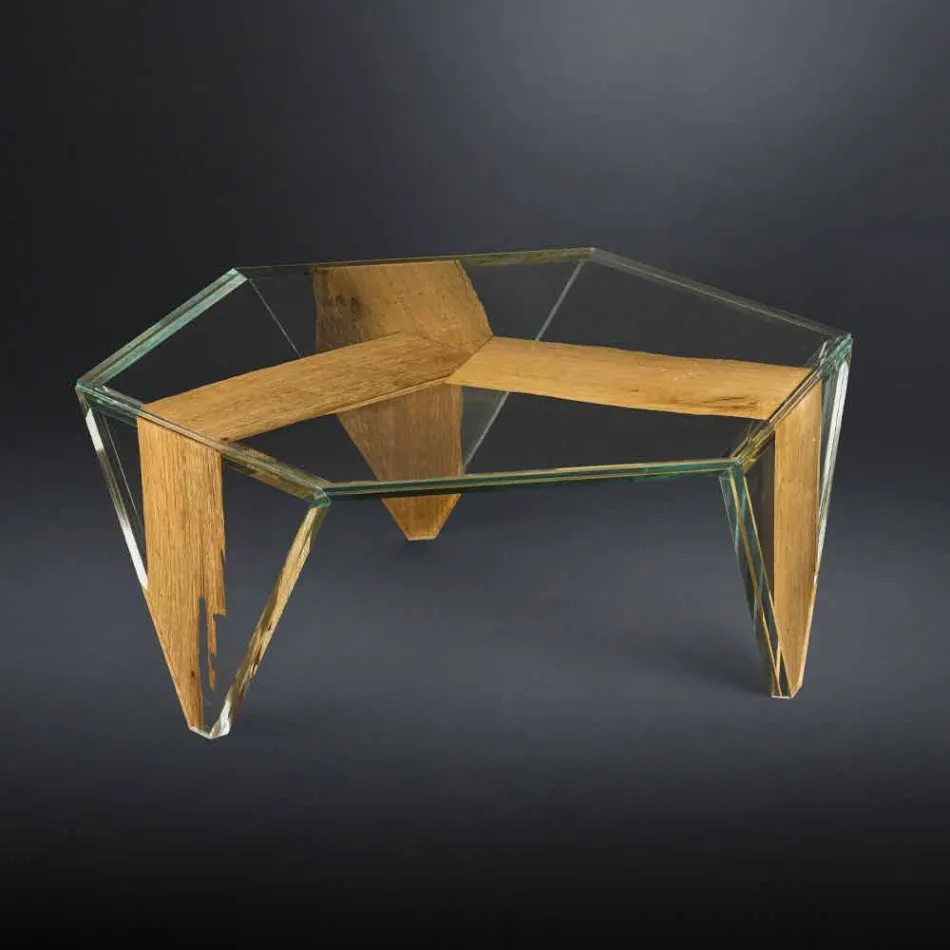 Geformter Couchtisch aus Glas und Holz Made in Italy - Mumbai Viadurini