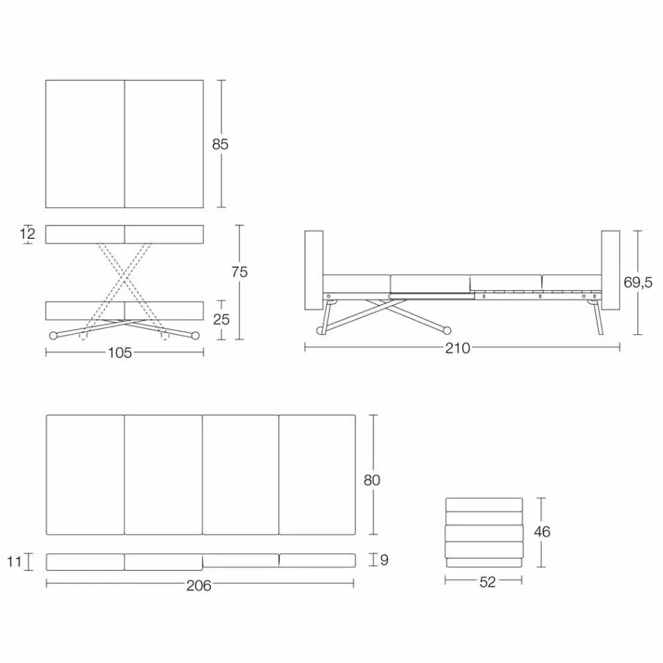 Transformierbarer Couchtisch aus Massivholz Made in Italy - Trabucco Viadurini