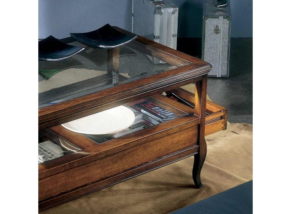 Wohnzimmer-Couchtisch mit Glasplatte und 2 Schubladen Made in Italy - Xipe Viadurini