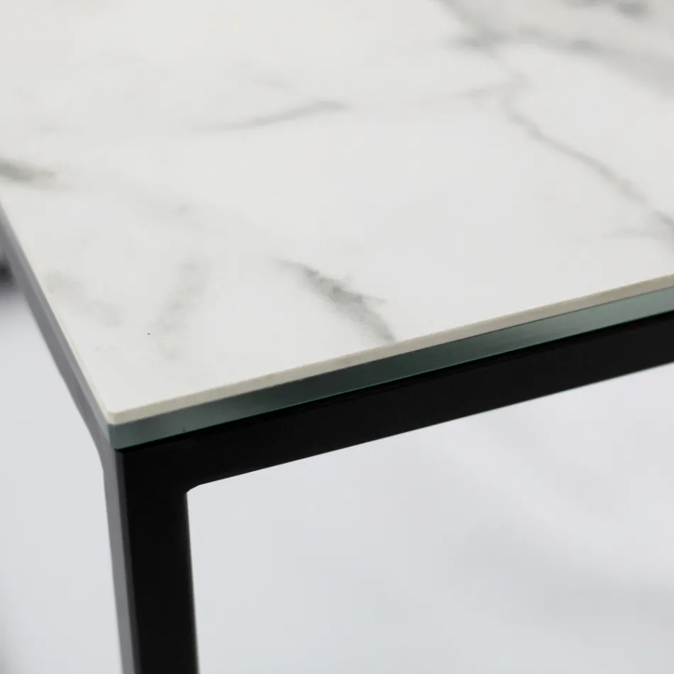 Couchtisch aus Steinzeug und Stahl, hergestellt in Italien – Birba Viadurini