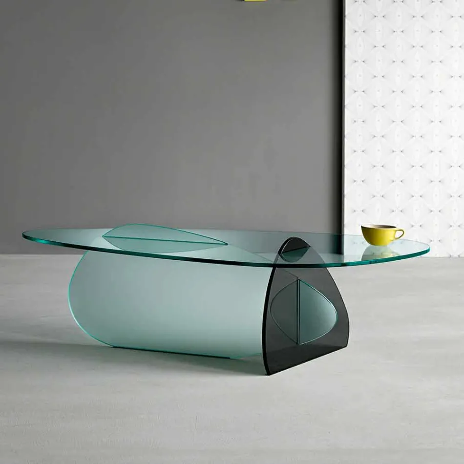 Design Couchtisch aus transparentem, geräuchertem und geätztem Glas Made in Italy - Tac Tac Viadurini