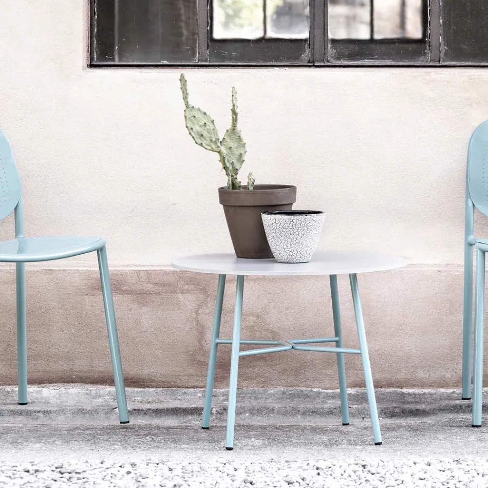 Runder Outdoor-Couchtisch aus HPL mit Metallgestell Made in Italy - Makino Viadurini