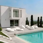 Garten-Couchtisch mit runder Platte aus Polyethylen Made in Italy - Tibaldo Viadurini