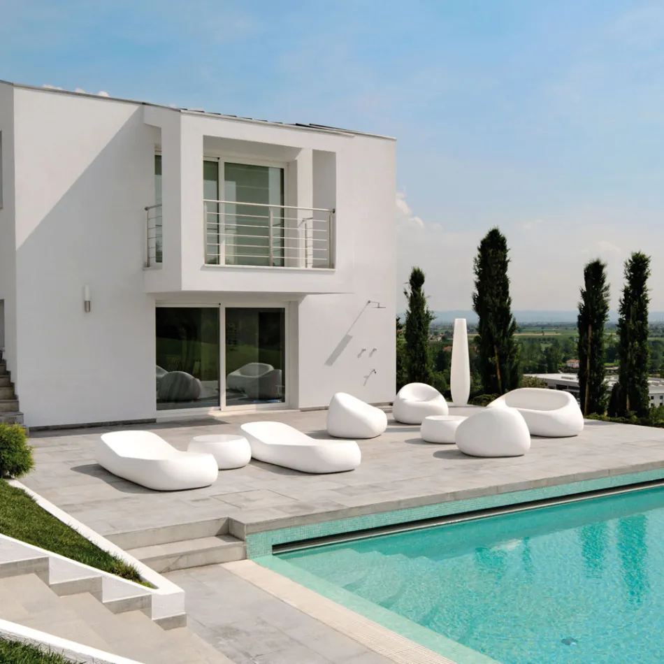 Garten-Couchtisch mit runder Platte aus Polyethylen Made in Italy - Tibaldo Viadurini