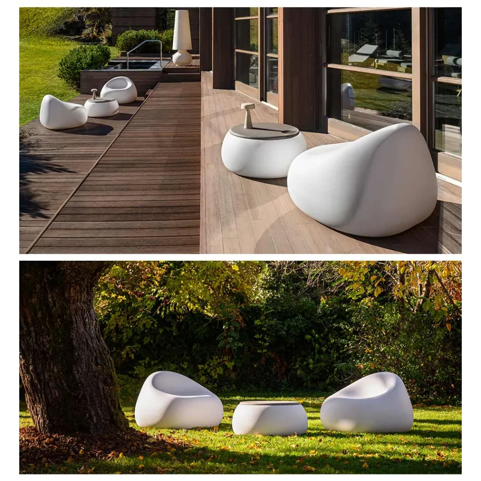Garten-Couchtisch mit runder Platte aus Polyethylen Made in Italy - Tibaldo Viadurini