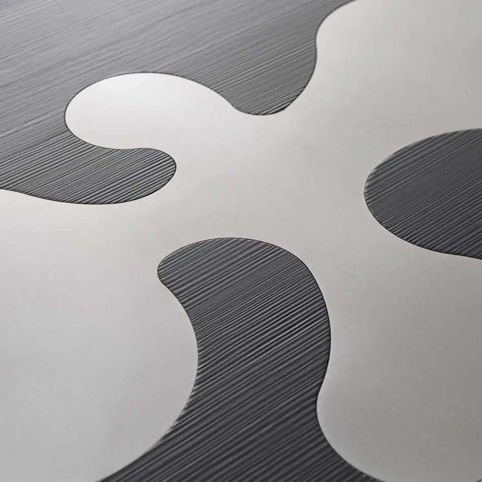 Schwarzer, lackierter Couchtisch aus Lärche mit Einsätzen aus satiniertem Edelstahl - Vergine Viadurini