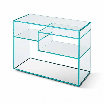 Sofa-Beistelltisch oder Nachttisch mit Spiegelfuß aus extra klarem Glas - Linzy Viadurini