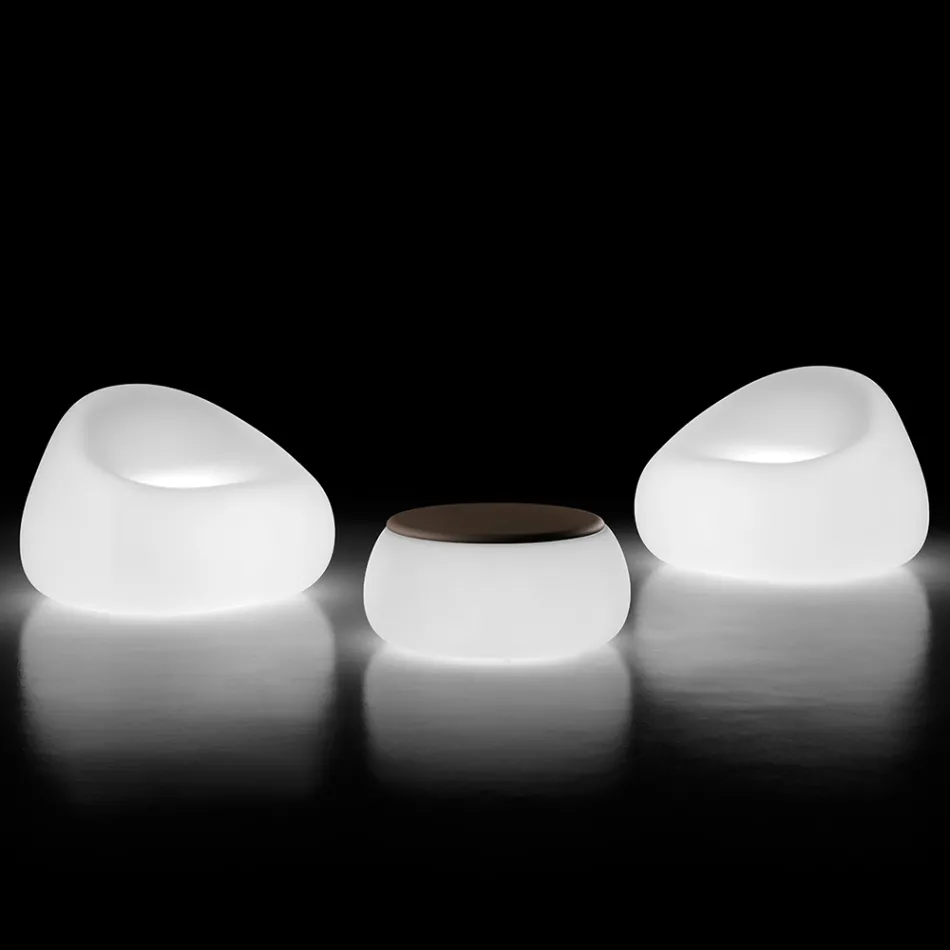 Heller runder Garten-Couchtisch aus Polyethylen Made in Italy - Tibaldo Viadurini