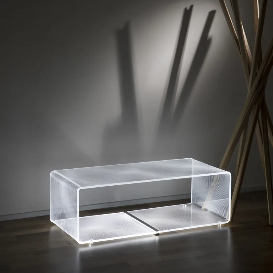 Transparenter LED-leuchtender Couchtisch aus Acryl mit Lasergravur - Robiola Viadurini