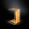 Couchtisch aus Glas und Holz in modernem Design mit einem Bein Venezia