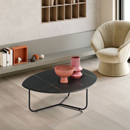 Relia – Moderner Couchtisch aus MDF und lackiertem Metall in verschiedenen Ausführungen Viadurini