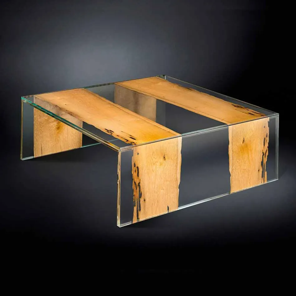 moderne Couchtisch aus Glas und Holz venezianischer Briccola Viadurini