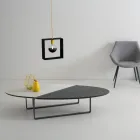 Ovaler Wohnzimmer-Couchtisch aus Metall und zweifarbige Keramikplatte - Comacchio Viadurini