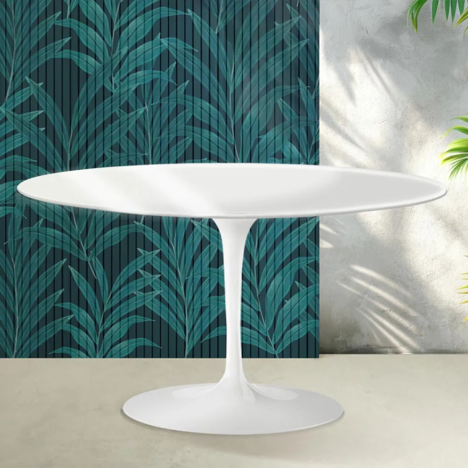 Saarinen Tulip Ovaler Couchtisch H 41 cm in Hochglanzweiß Florim Keramik - Scharlachrot Viadurini