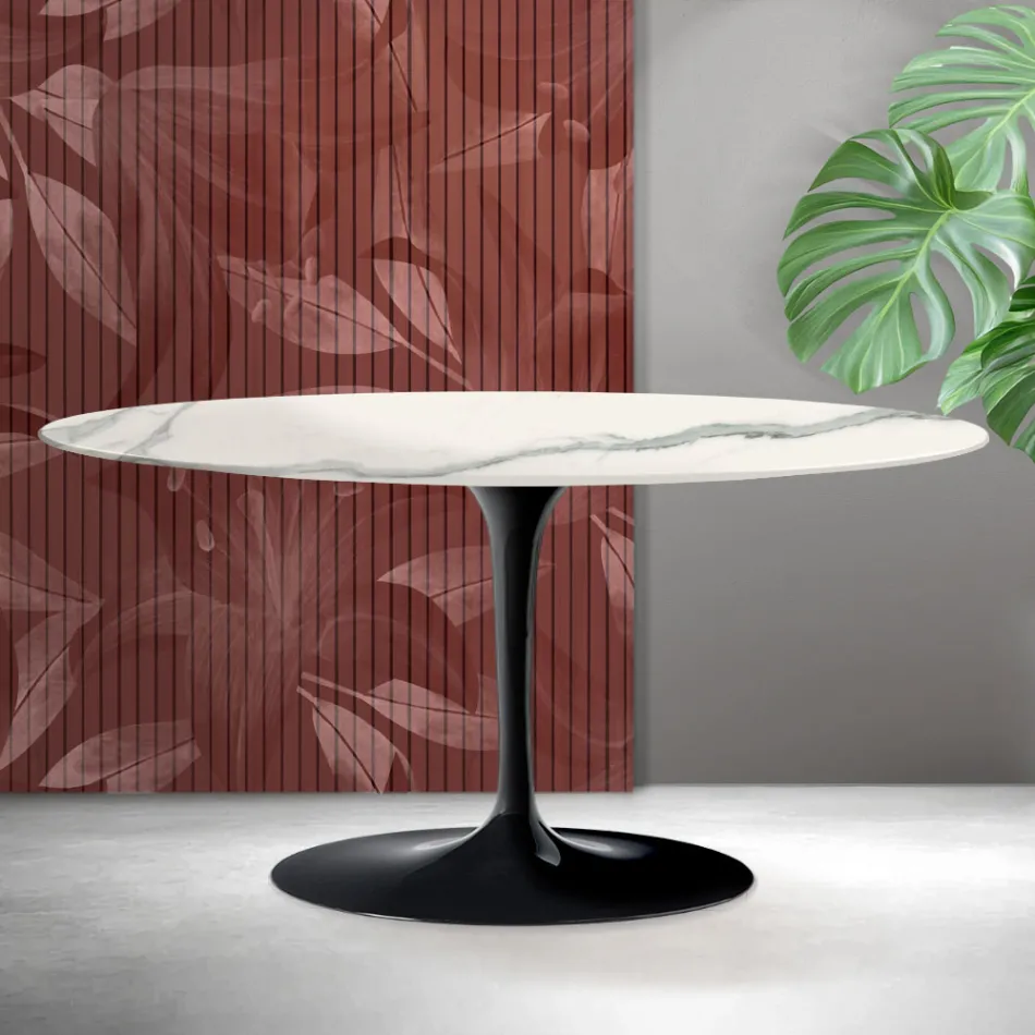 Saarinen Tulip Ovaler Couchtisch H 41 cm in Florim Statuario Mattkeramik - Scharlachrot Viadurini