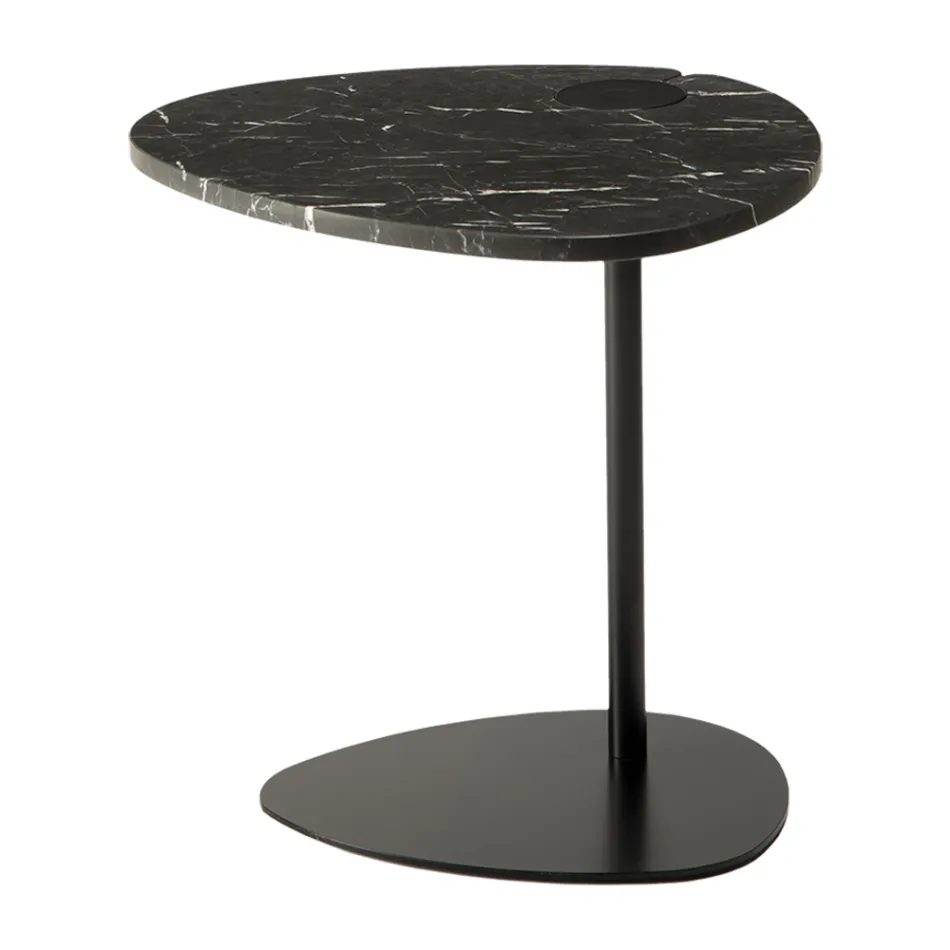 Couchtisch für Wohnzimmer aus Metall und Marquinia-Marmor, Luxusdesign - Yassine Viadurini
