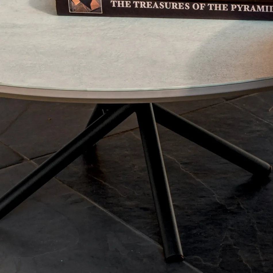 Runder Couchtisch für Wohnzimmer Metall und Keramiksockel Oapca - Shanghai Viadurini