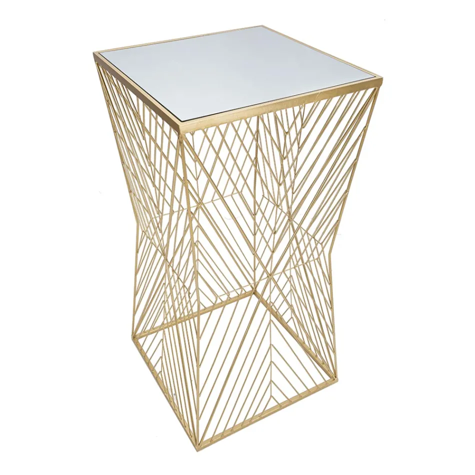 Telefontisch aus goldenem Eisen und verspiegelter Glasplatte - Olivia Viadurini