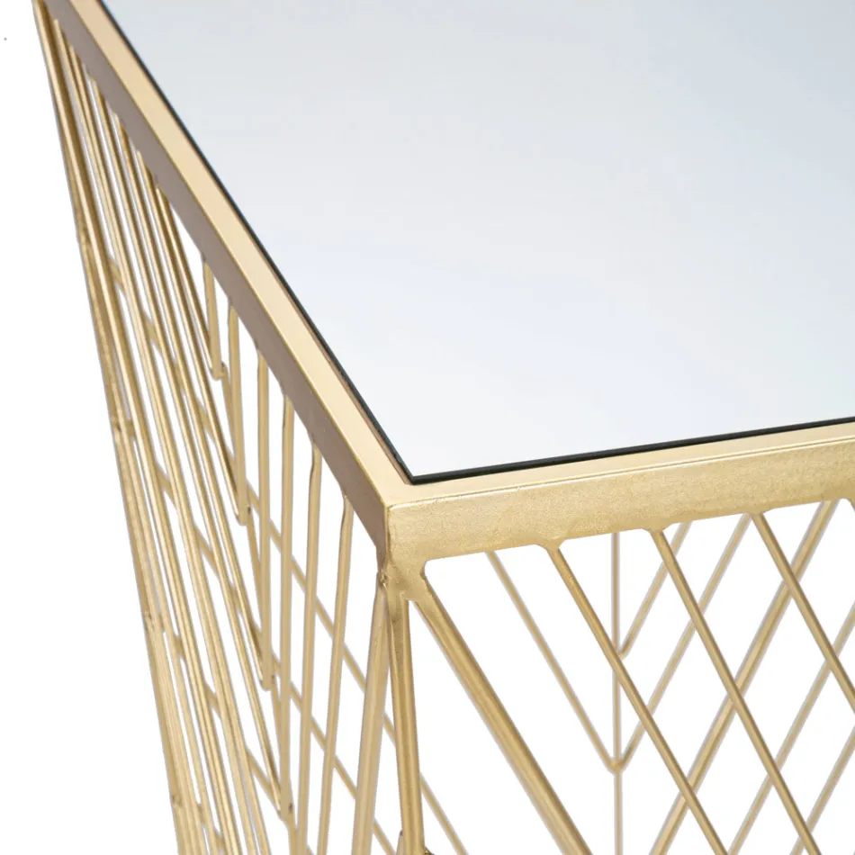 Telefontisch aus goldenem Eisen und verspiegelter Glasplatte - Olivia Viadurini