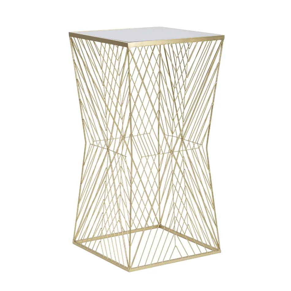 Telefontisch aus goldenem Eisen und verspiegelter Glasplatte - Olivia Viadurini