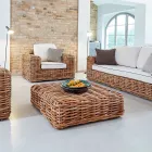 Garten-Couchtisch-Hocker aus natürlichem Rattan mit Kissen inklusive - Keira Viadurini