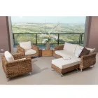 Outdoor-Couchtisch-Hocker aus Bananengeflecht mit Kissen - Legolas Viadurini