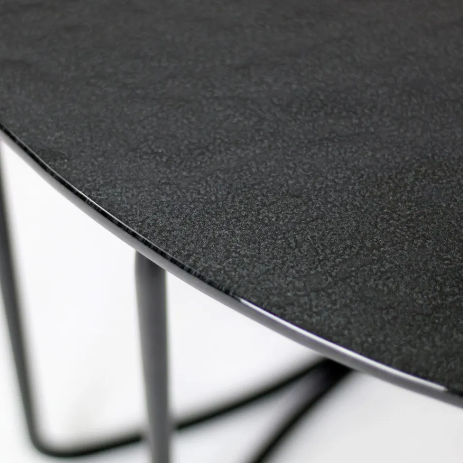 Runder Couchtisch aus Glas mit 3-halbmondförmigem Fuß, hergestellt in Italien – Arepa Viadurini