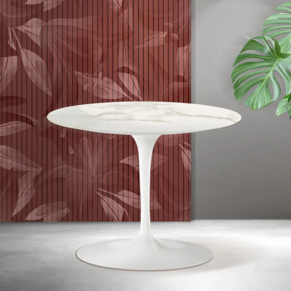 Saarinen Tulip runder Couchtisch H 41 cm in Florim Calacatta Gold Mattkeramik - Scharlachrot Viadurini