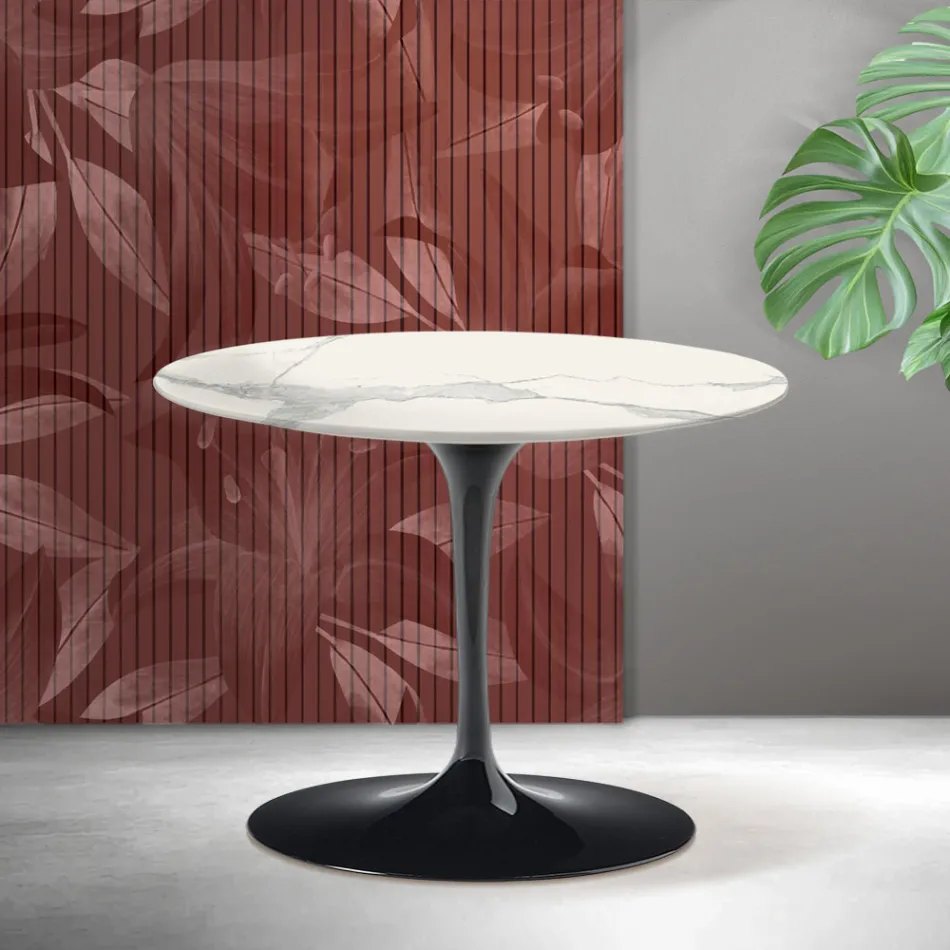 Saarinen Tulip runder Couchtisch H 41 cm in Florim Statuario Mattkeramik - Scharlachrot Viadurini