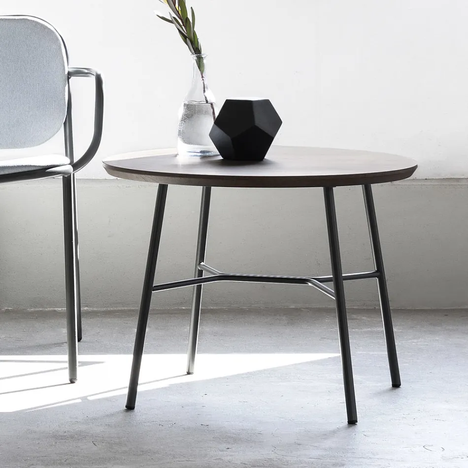 Couchtisch mit runder Massivholzplatte Made in Italy - Makino Viadurini