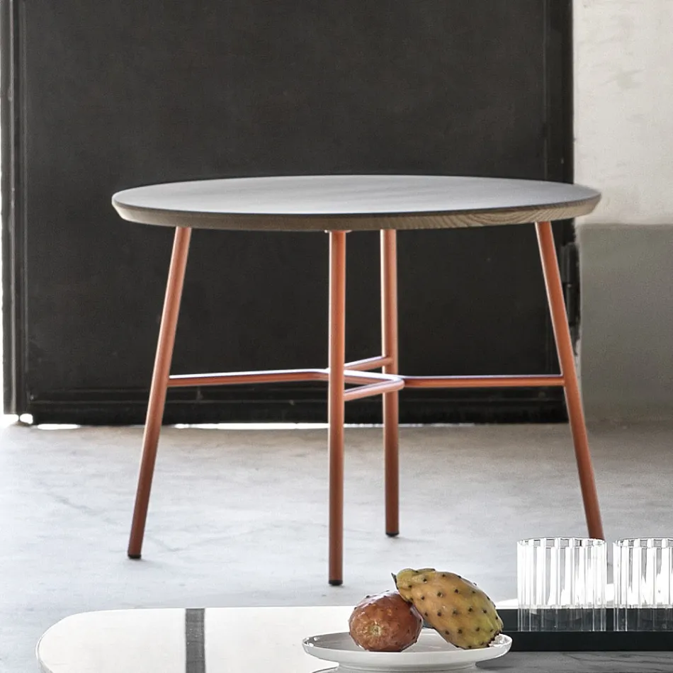 Couchtisch mit runder Massivholzplatte Made in Italy - Makino Viadurini