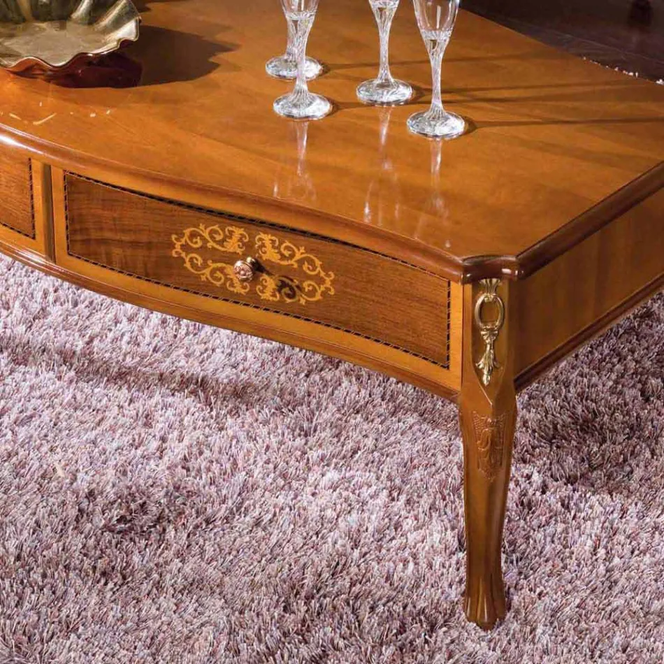 Couchtisch aus eingelegtem Holz mit 2 Schubladen Made in Italy - Katerine Viadurini