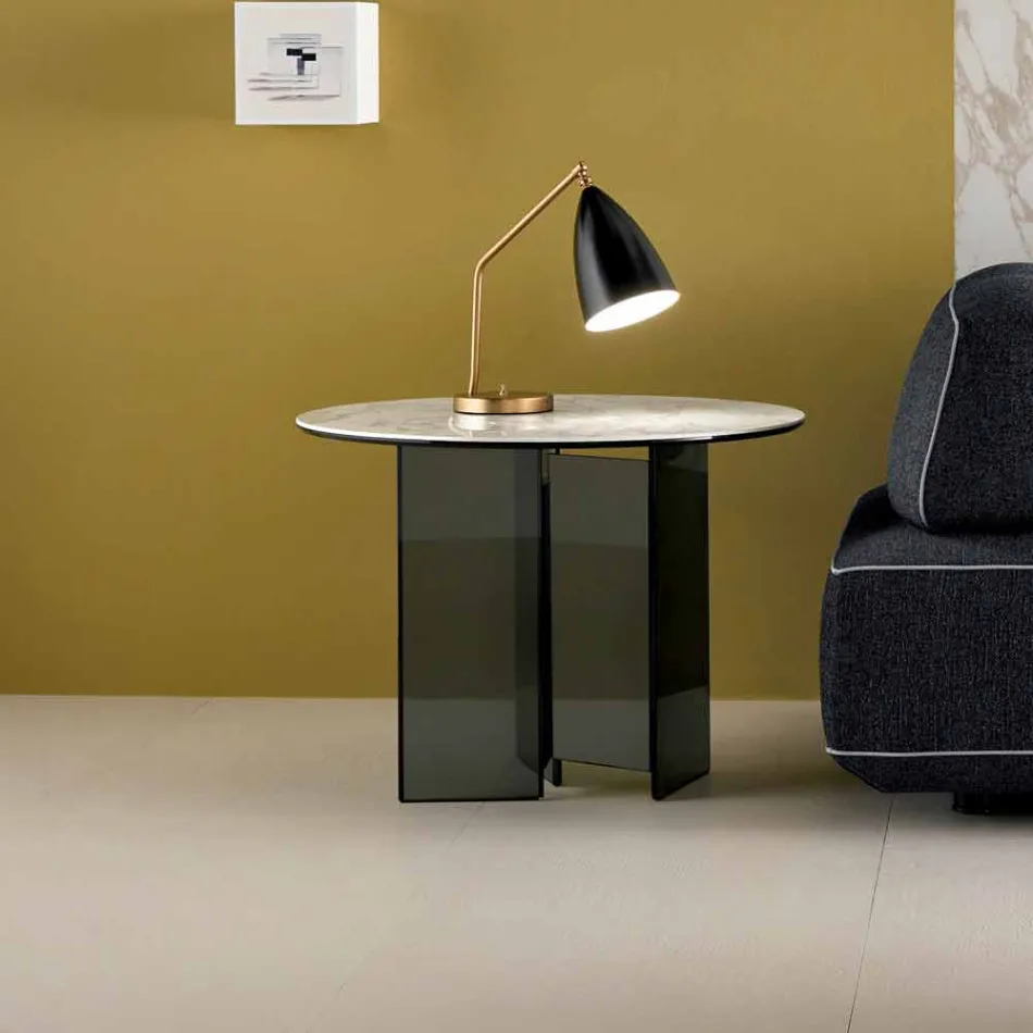 Couchtisch mit Couchtisch aus Rauchglas und runder Keramikplatte - Random Viadurini