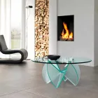 Wohnzimmer Couchtisch mit transparenter Glasblume und Säurebasis 3 Größen - Fiorella Viadurini