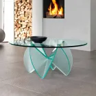 Wohnzimmer Couchtisch mit transparenter Glasblume und Säurebasis 3 Größen - Fiorella Viadurini