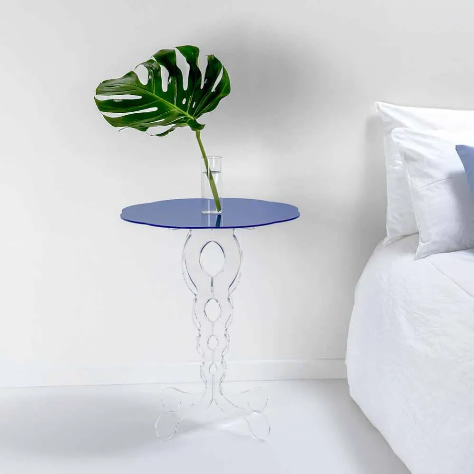 Kleiner runder Tisch blau Durchmesser 50 cm modernes Design Janis, made in Italy Viadurini