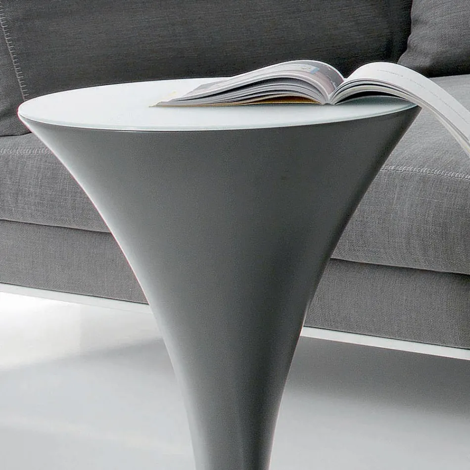 Runder Couchtisch Bootsform aus Metall und geätztem Glas - Boarding Viadurini