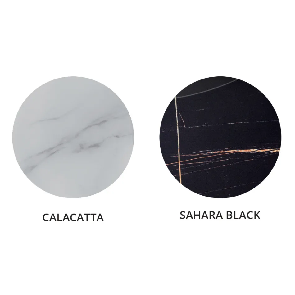 Runder Wohnzimmer-Couchtisch aus luxuriösem Metall und Glas in Marmoroptik - Magali Viadurini