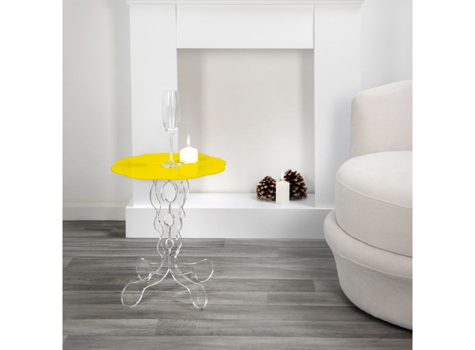 Runder gelber Couchtisch, Durchmesser 50 cm, modernes Design Janis, hergestellt in Italien Viadurini