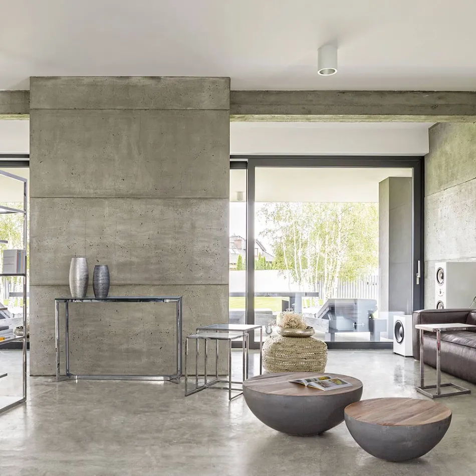 Runder Couchtisch aus recyceltem Holz und Stahl weiß oder grau - Genoveffa Viadurini