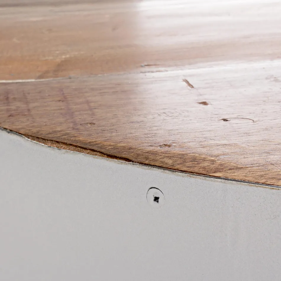 Runder Couchtisch aus recyceltem Holz und Stahl weiß oder grau - Genoveffa Viadurini