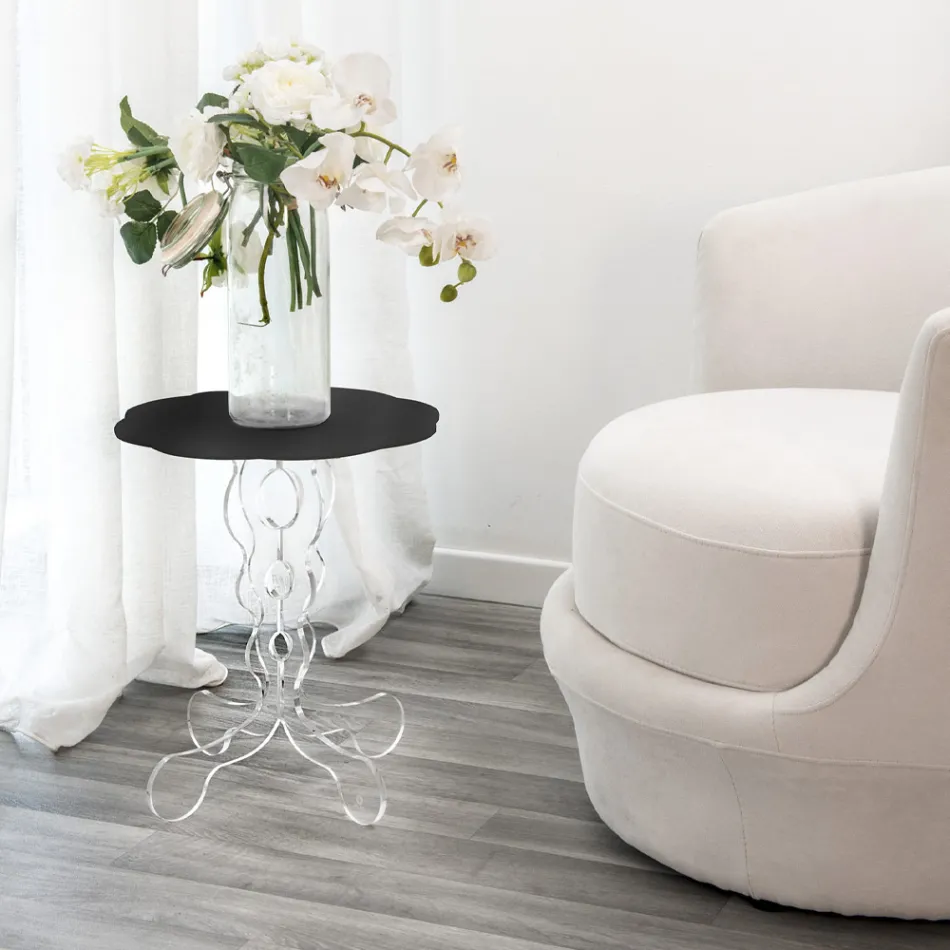 Runder schwarzer Couchtisch Durchmesser 36 cm modernes Design Janis, hergestellt in Italien Viadurini