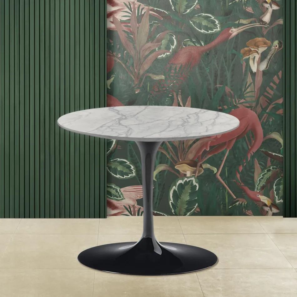 Eero Saarinen Tulip Couchtisch H 39 mit Statuarietto Carrara Marmorplatte Viadurini
