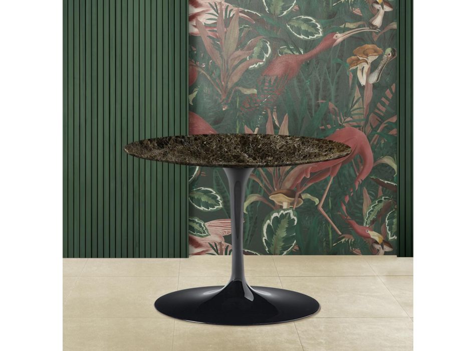 Tulpen-Couchtisch Eero Saarinen H 39 mit ovaler Platte aus dunklem Emperador-Marmor Viadurini