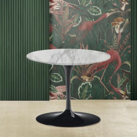 Tulip Couchtisch Eero Saarinen H 39 mit runder Platte aus Arabescato-Marmor Viadurini