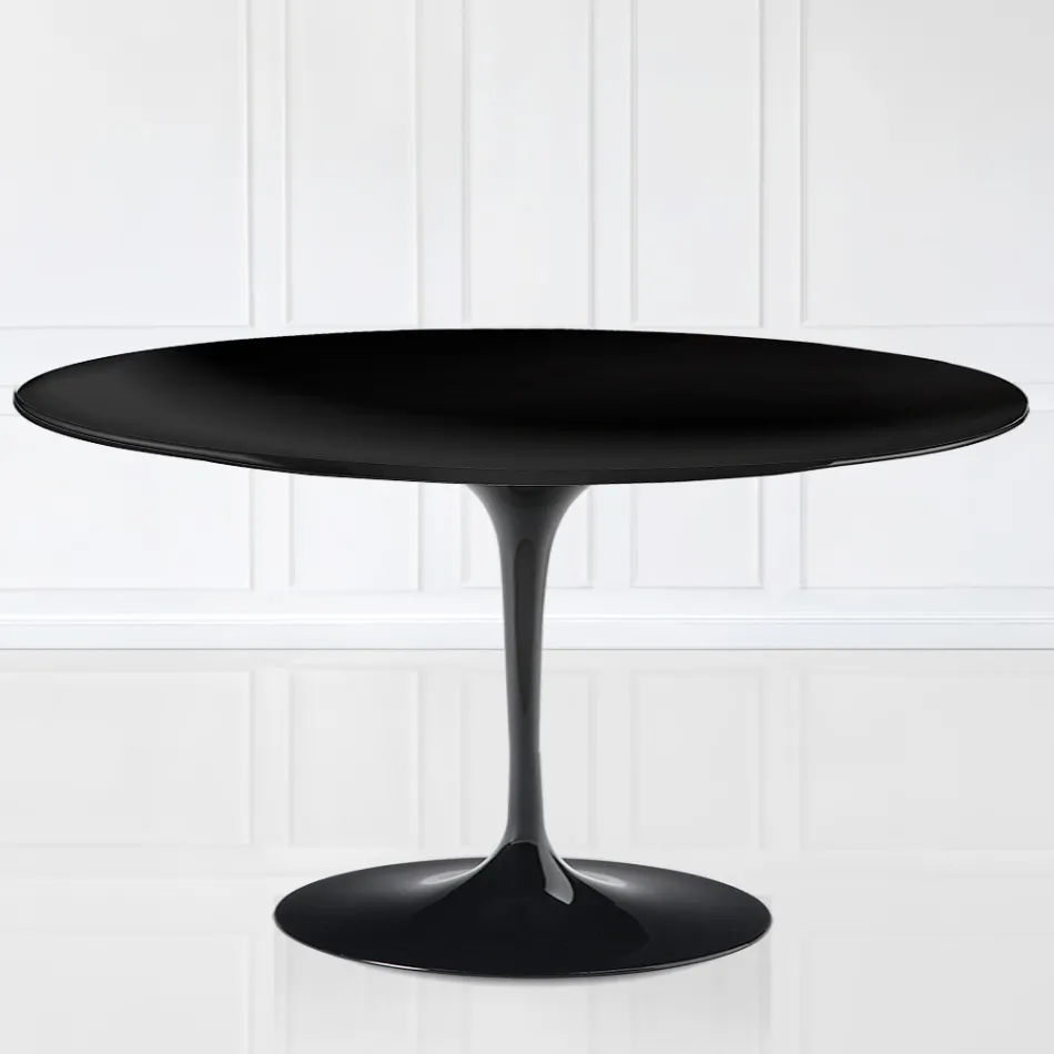 Tulip Couchtisch Eero Saarinen H 41 Oval mit schwarzem Flüssiglaminat – Scharlachrote Platte Viadurini